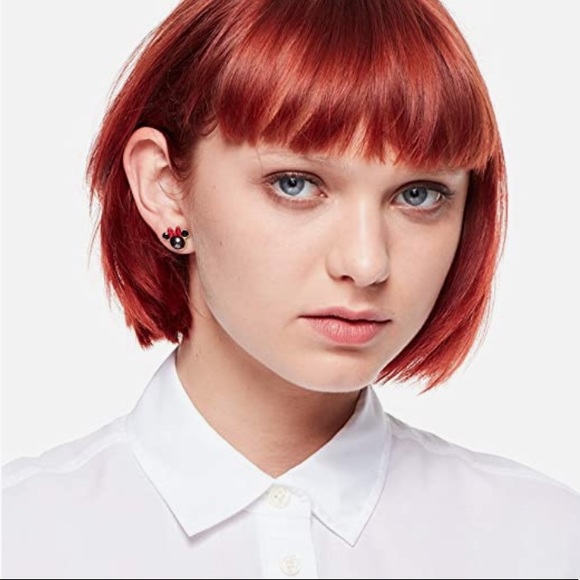 $59 Kate Spade x Disney Minnie Mouse Stud Earrings in black, red, and gold - Picture 2 of 5